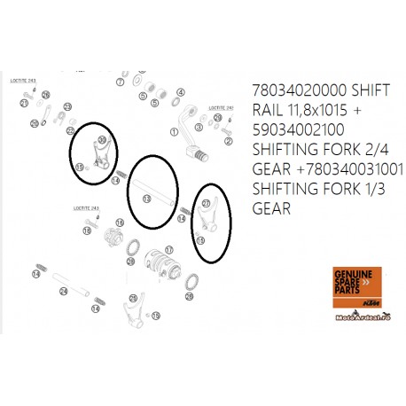 Shift Rails And Forks 78034020000 SHIFT RAIL 11,8x1015 + 59034002100 SHIFTING FORK 2/4 GEAR ...
